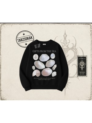 Tarzsokak Unisex Gifts From The Sea Oversize Unisex Bisiklet Yaka Sweatshirt Beyaz