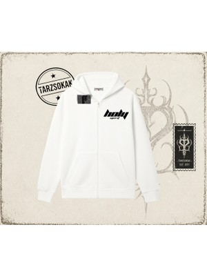 Tarzsokak Unisex Holy Spirit Oversize Unisex Hırka & Çeket Fermuarlı Sweatshirt Beyaz