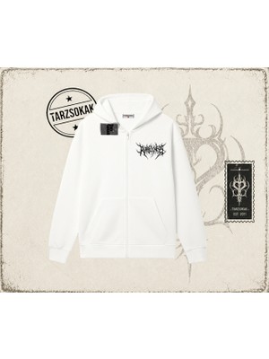 Tarzsokak Unisex Gothic Ruthless Oversize Unisex Hırka & Çeket Fermuarlı Sweatshirt Beyaz