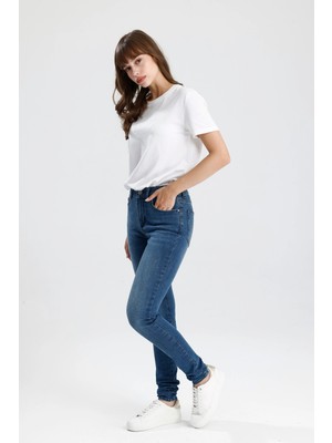 Özel Tasarım Orta Koyulukta Indigo Denim Rahat Doğal Yumuşak MIRA12 Skinny Fit Kadın Jean Pantolon
