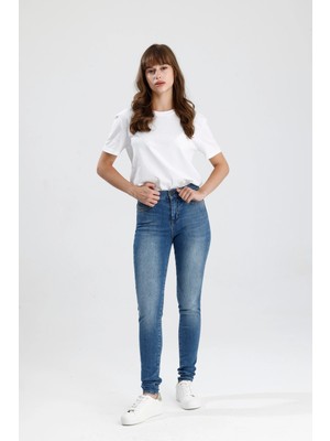 Özel Üretim Vintage Renkte Indigo Denim Rahat Doğal Yumuşak MIRA12 Skinny Fit Kadın Jean Pantolon