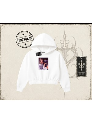 Tarzsokak Unisex Hannah Montana Kadın Crop Kapşonlu Sweatshirt Beyaz
