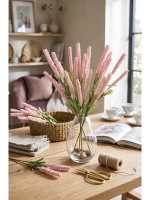Nettenevime Yapay Çiçek Lateks Köpük Pembe Açık Lavanta Dalı 35CM Dekoratif Çiçek