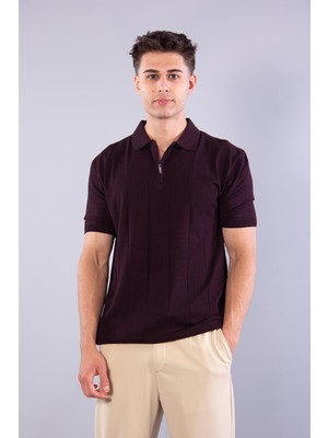 Mckanzie 10026 Kendinden Şeritli Fermuarlı Yakalı Triko T-shirt