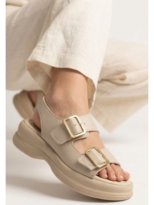 DMR Elegance Kaji Nude Cilt Çift Tokalı Sandalet