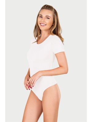 Obje Kadın Beyaz Penye Modal Yarım Kol Çıtçıtlı Body