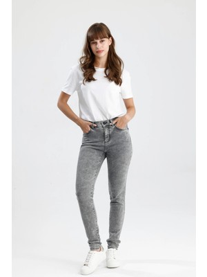 Özel Tasarım Açık Gri Denim Rahat Doğal Esnek Yumuşak MIRA12 Skinny Fit Kalıp Kadın Jean Pantolon