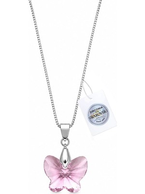 Brezza Lusso Jewelry 925 Ayar Swarovski Taşlı 18MM Butterfly Pentad Light Rose Kadın Gümüş Kolye