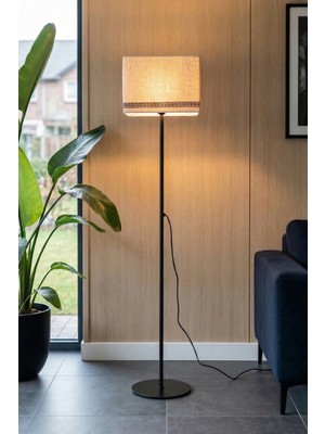 Marrien Corner Siyah Dikdörtgen Başlıklı Lambader - 145 cm Tek Ayaklı Luxury Desenli Metal Köşe Lambası