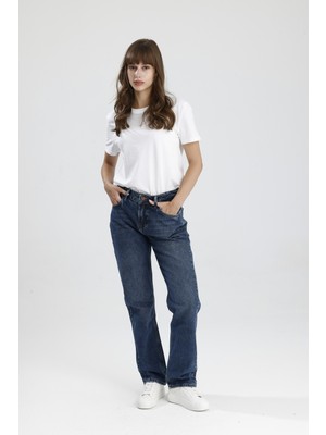 Yeni Sezon Orta Koyulukta Indigo Denim RICKY15 Boyfriend Fit Kadın Jean Pantolon
