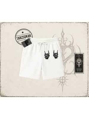 Tarzsokak Unisex Iskelet El Unisex Şort Beyaz
