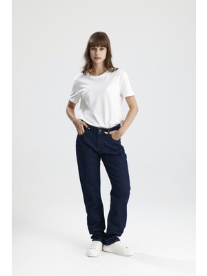 Özel Üretim %100 Pamuk Nefes Alabilir Koyu Indigo Denim Hafif Bol RICKY15 Kadın Jean Pantolon