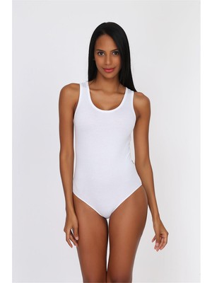 Obje Kadın Beyaz Cotton Geniş Askı Çıtçıtlı Body