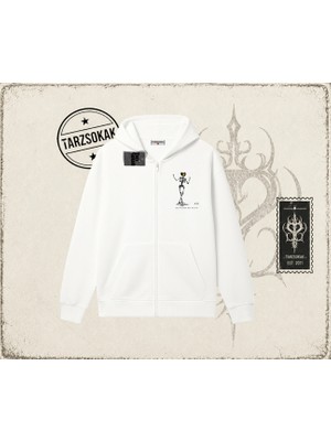 Tarzsokak Unisex Iskelet Cactus Oversize Unisex Hırka & Çeket Fermuarlı Sweatshirt Beyaz