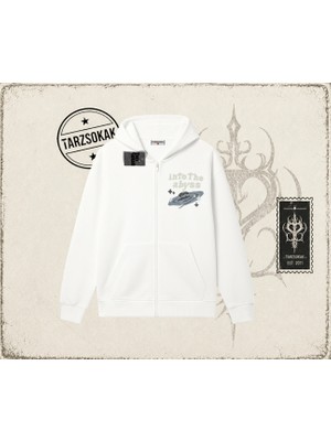 Tarzsokak Unisex Into The Abyss Oversize Unisex Hırka & Çeket Fermuarlı Sweatshirt Beyaz