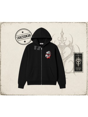 Tarzsokak Unisex Horny Star Oversize Unisex Hırka & Çeket Fermuarlı Sweatshirt Beyaz