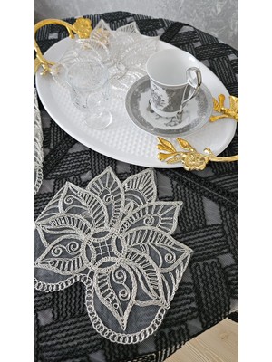 Zesa Home 6 Lı Kahve Yanı Şık Sunum Peçeteleri Tül Güpürlü