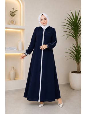 Moda Asi Modaasi Petek Kumaş Biyeli Kapüşonlu Ribanalı Spor Tesettür Ferace