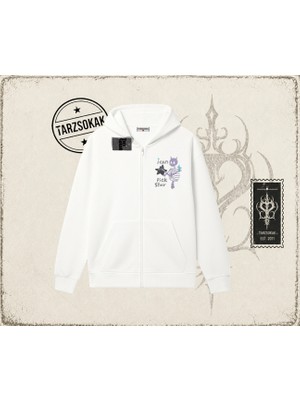 Tarzsokak Unisex I Can Pick Star Oversize Unisex Hırka & Çeket Fermuarlı Sweatshirt Beyaz