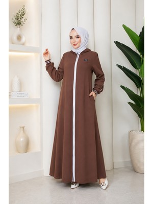 Moda Asi Modaasi Petek Kumaş Biyeli Kapüşonlu Ribanalı Spor Tesettür Ferace