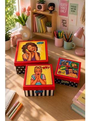 Kolix Hediyelik 3 'lü Dekoratif Kutu Pop Art Premium Paketleme Kutusu