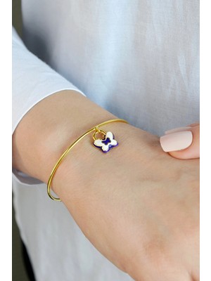 Argentum Concept 18K Altın Kaplamalı 925 Ayar Gümüş Mineli Kelebek Figürlü Kelepçe Bileklik - 45086602