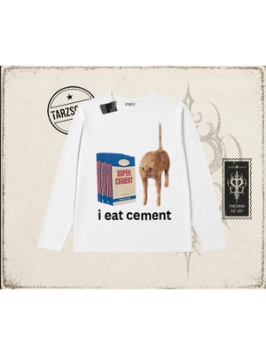 Tarzsokak Unisex I Eat Cement Biskilet Yaka  Long Sleeve Beyaz