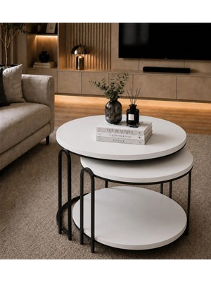 Sedaş Living Units 2 Li Salon Yavrulu Katlı Orta Sehpa Suntalam Lenka (Siyah) Metal Ayak Sehpa_orta_lux