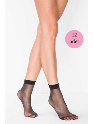 Aesco 12 Adet Fit 15 Soket Ince Parlak Kısa Çorap Siyah