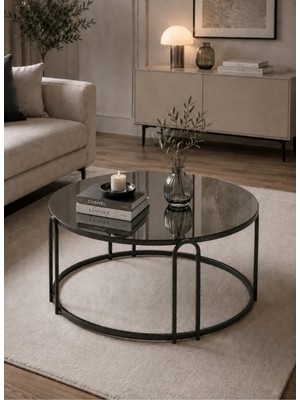 Sedaş Living Units Lenka Füme Ayna Orta Sehpa Yuvarlak Siyah Metal _ Sedaş_lenka_orta_siyah_füme_lux