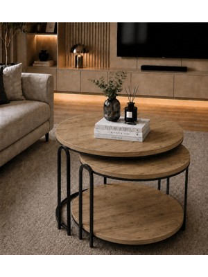 Sedaş Living Units 2 Li Salon Yavrulu Katlı Orta Sehpa Suntalam Lenka (Siyah) Metal Ayak Sehpa_orta_lux