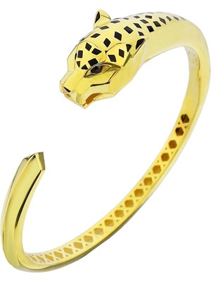 Argentum Concept 18K Altın Kaplamalı 925 Ayar Gümüş Panter Figürlü Kelepçe Bileklik - 45102501