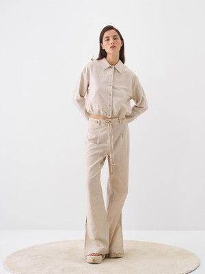 Xint Kadın Naturel Keten Karışımlı Oversize Gömlek