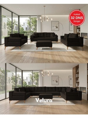 Velura Home & Living Zeri Modüler Yataklı 3 Adet Üçlü Kanepe & 3'lü Koltuk (3+3+3) - Koyu Kahve