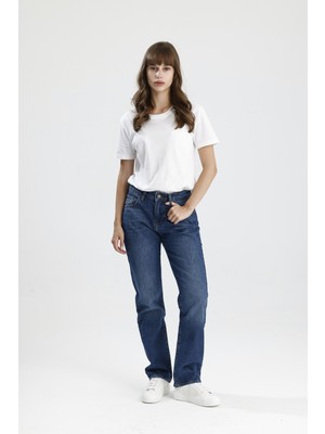 Özel Üretim %100 Pamuk Orta Koyulukta Indigo Denim Hafif Bol RICKY15 Kadın Jean Pantolon