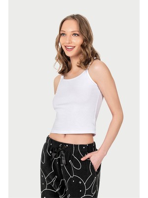 Obje Kadın Beyaz Çift Ip Askılı Crop