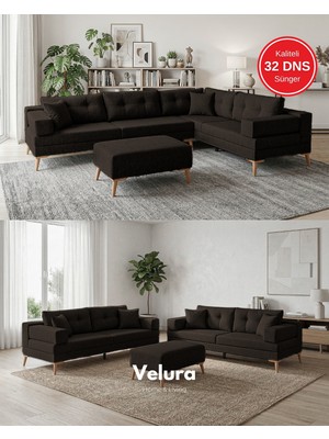 Velura Home & Living Zeri Yataklı Puzzle Modüler Köşe Koltuk Takımı & Köşe Takımı - Koyu Kahve - 169