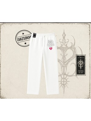 Tarzsokak Unisex Just Enjoy Unisex Baggy Eşofman Altı Beyaz