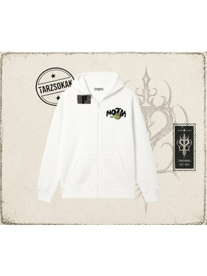 Tarzsokak Unisex Kid Cudi Man Of The Moon Oversize Unisex Hırka & Çeket Fermuarlı Sweatshirt Beyaz