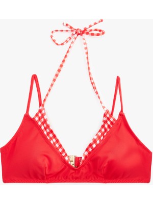 Koton Koton x Sibil Çetinkaya -  Katmanlı Pötikareli Halter Yaka Bikini Üstü
