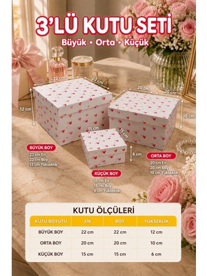 Kolix Hediyelik 3 'lü Dekoratif Kutu Kalp Model Premium Paketleme Kutusu