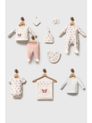 H HONEY BABY %100 Organik Pamuk Cute Butterfly Kız Bebek Nakışlı Lüx 10 Parça Hastane Çıkış Seti (0-2 Ay)