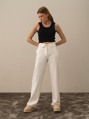 Xint Kadın Ekru Pamuk Dokulu Oversize Sweat Pantolon