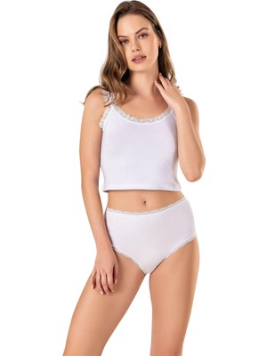 Obje Kadın Beyaz Dantelli Crop Atlet
