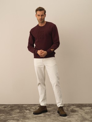 Erkek Bordo Pamuk Dokulu Regular Fit Sweatshirt