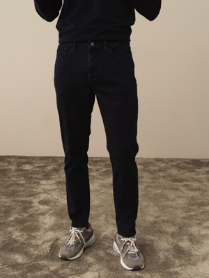 Xint Erkek Lacivert Pamuk Dokulu Slim Fit Pantolon