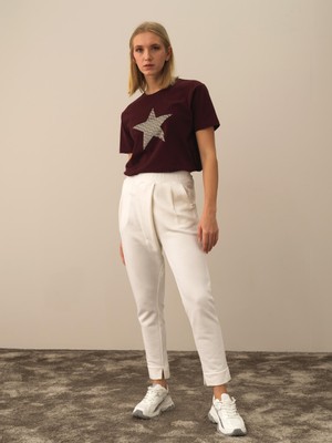 Xint Kadın Ekru Pamuk Dokulu Oversize Sweat Pantolon