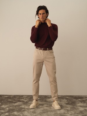 Xint Erkek Bej Pamuk Dokulu Slim Fit Pantolon