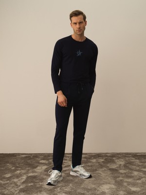 Xint Erkek Lacivert Pamuk Dokulu Slim Fit Sweat Pantolon