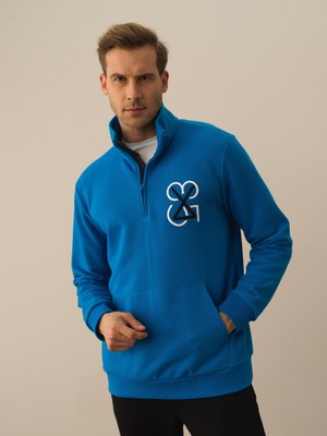 Xint Erkek Mavi Pamuk Dokulu Regular Fit Sweatshirt